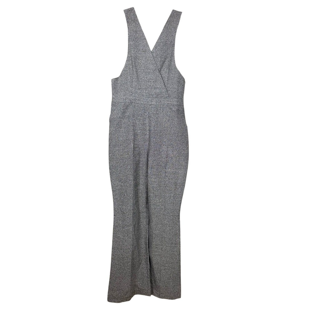 Miss Selfridge Tweed Herringbone V Neck Wide Leg Jumpsuit Grey US 14 NWT